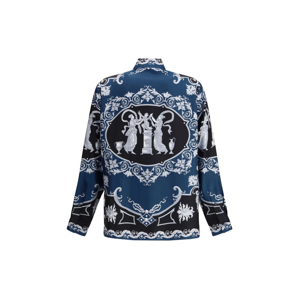 Versace Blue Silk Pattern Shirt