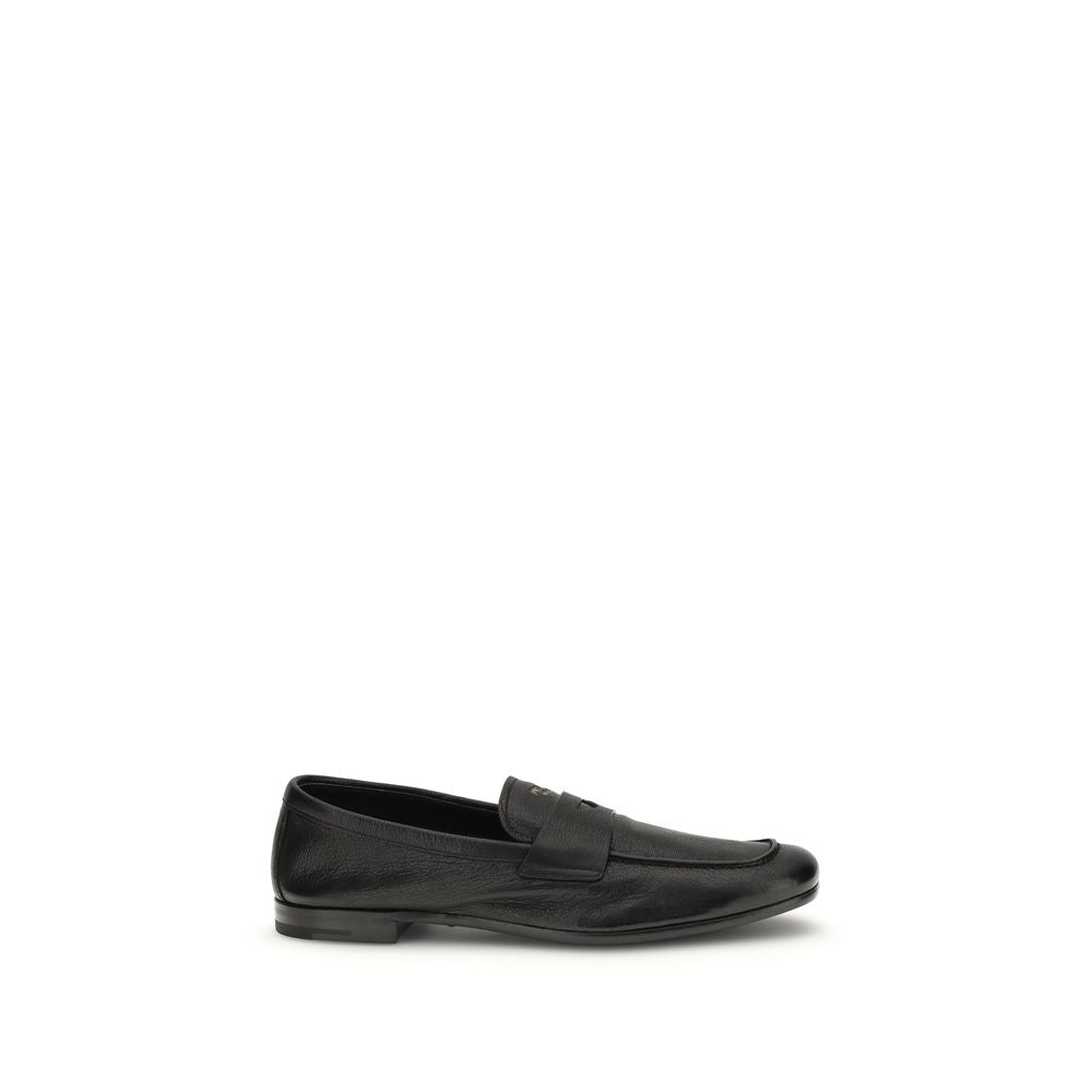 Prada Black Calf Leather Bos Taurus Slip-On Loafers