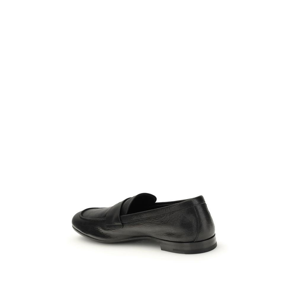 Prada Black Calf Leather Bos Taurus Slip-On Loafers