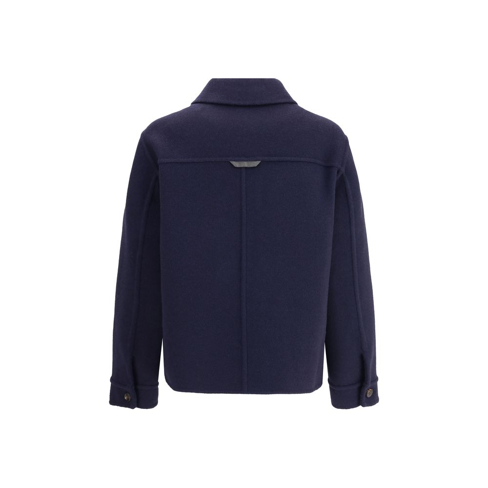 Brunello Cucinelli Blue Fleece Wool Coat