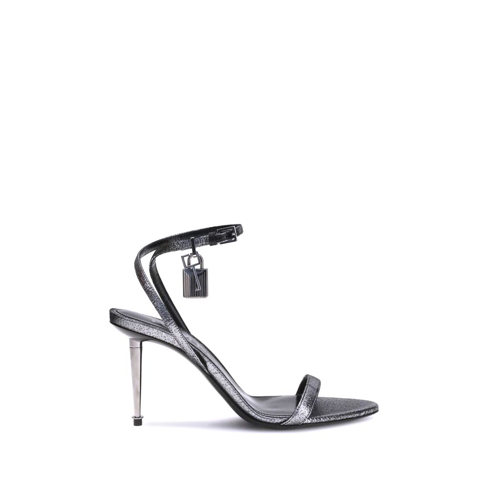 Tom Ford Silver Calf Leather Bos Taurus Stiletto Heel Sandals