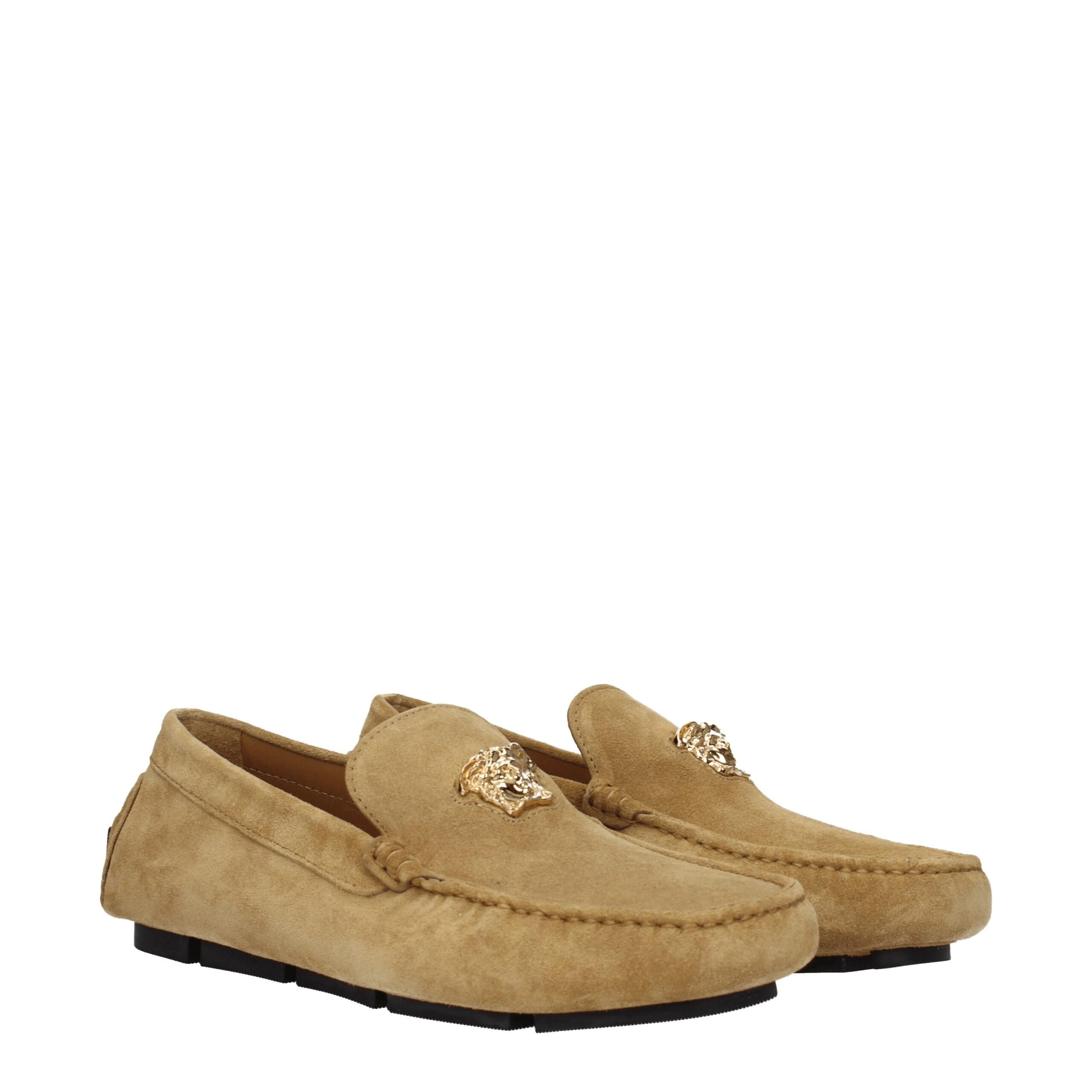 Versace Beige Leather Slip-On Loafers