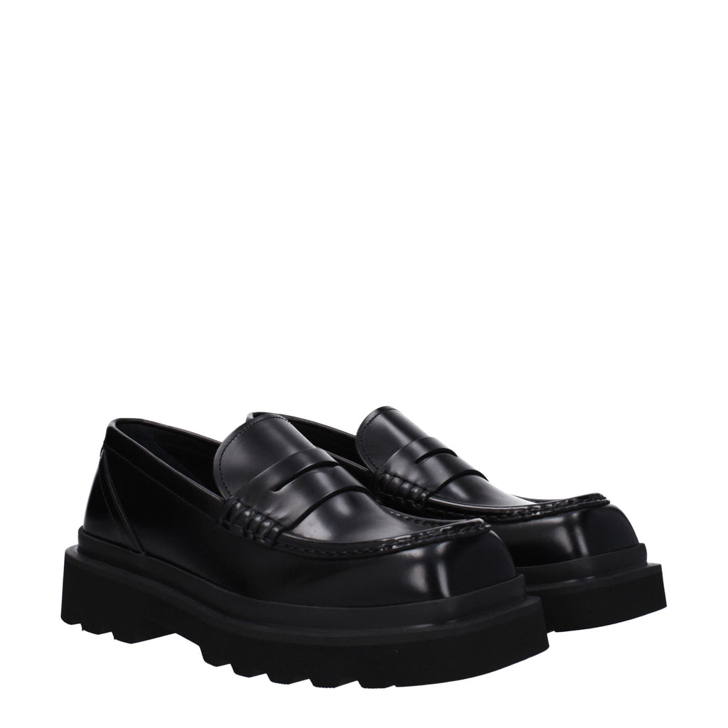 Dolce & Gabbana Black Leather Slip-On Loafers