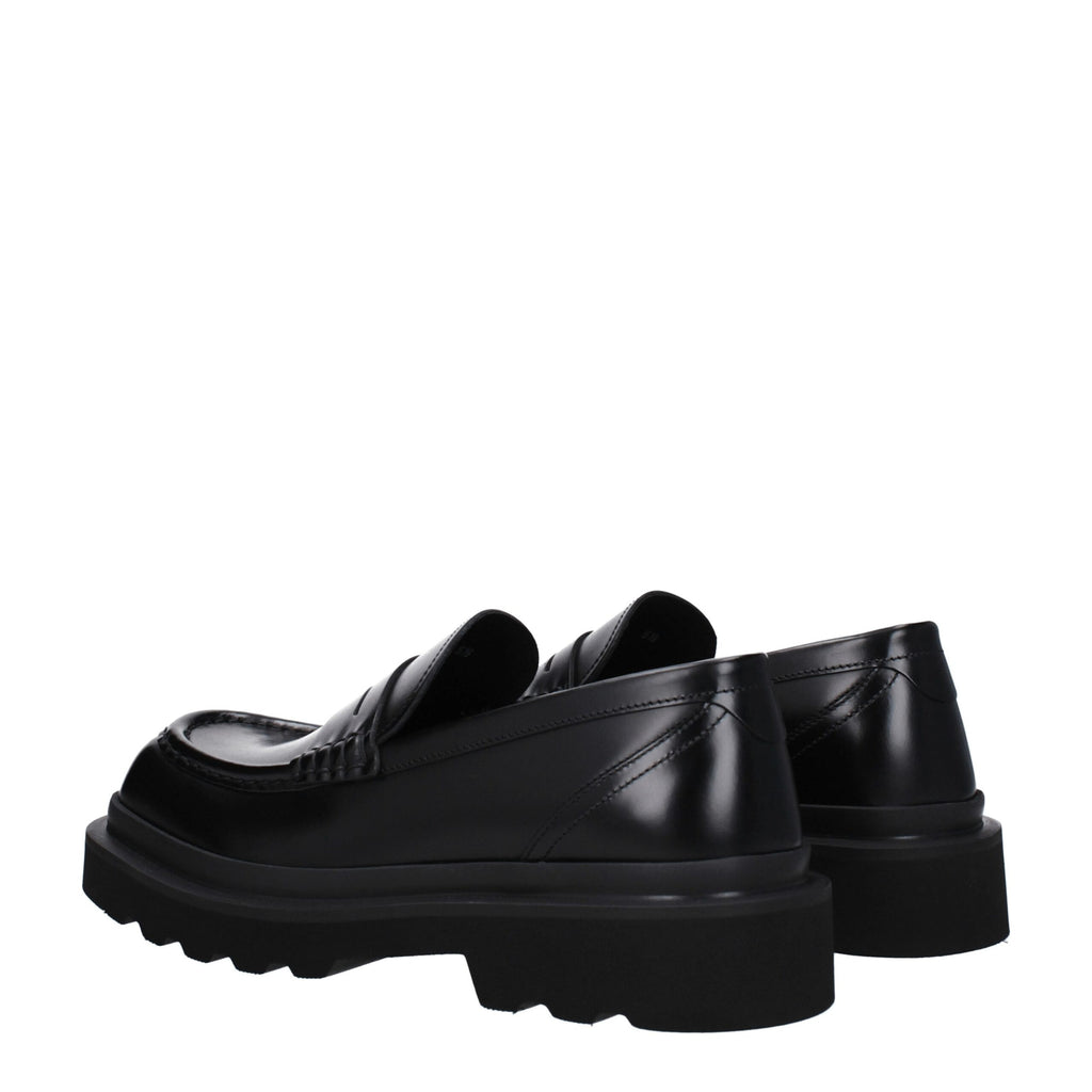 Dolce & Gabbana Black Leather Slip-On Loafers