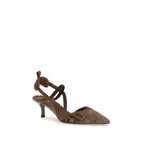Fendi Brown Fabric Mid Heel Pumps
