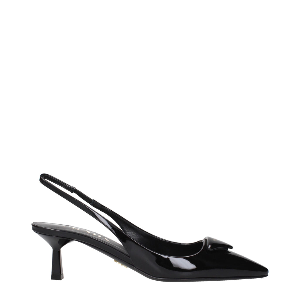 Prada Black Leather Mid Heel Pumps