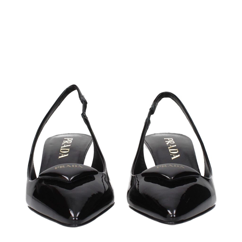 Prada Black Leather Mid Heel Pumps