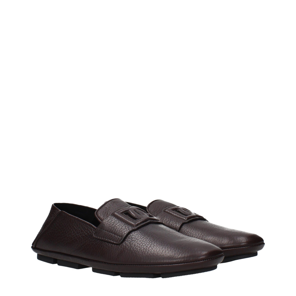Dolce & Gabbana Brown Leather Slip-On Loafers