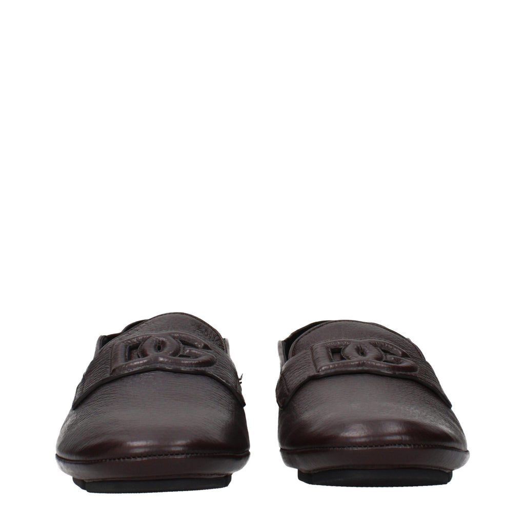 Dolce & Gabbana Brown Leather Slip-On Loafers