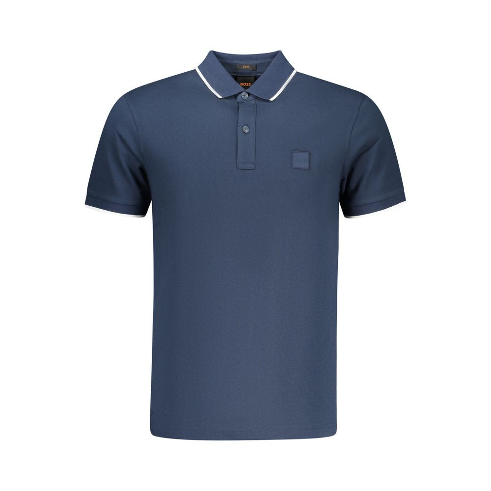Blue Cotton Men Polo Shirt
